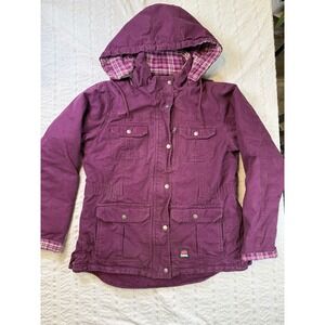 Berne Canvas Workwear Barn Jacket Hooded Plaid Lined Chore Coat Womens L